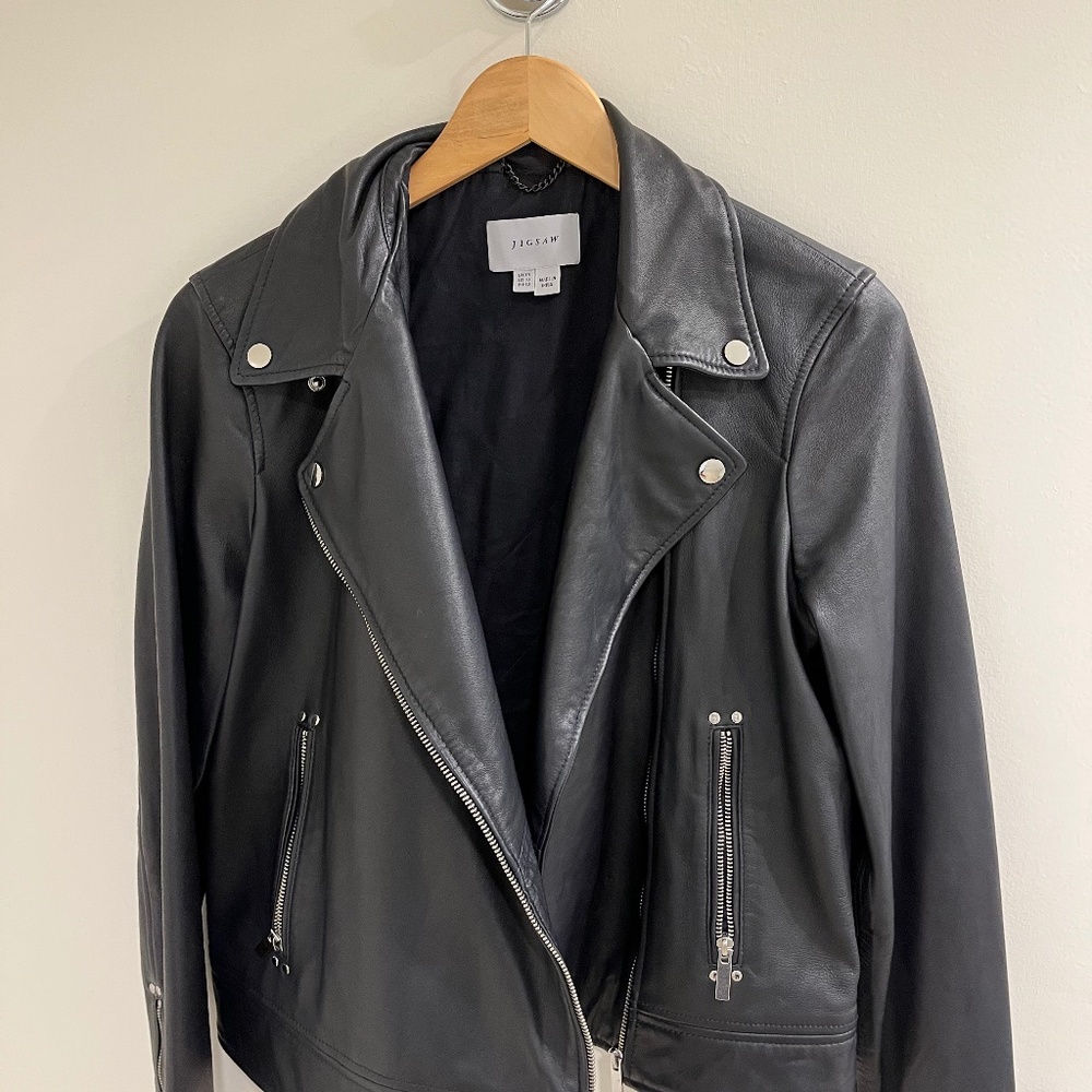 Jigsaw Leather Moto Jacket - Navy